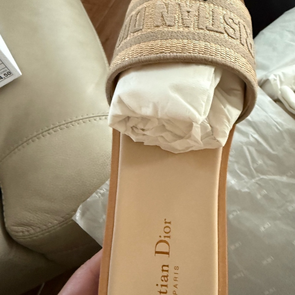 Dior Beige Embroidered Canvas Slide Mule